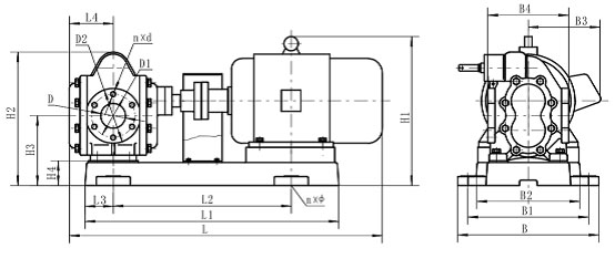 KCB-200～KCB-960型齿轮泵外型、安装尺寸及重量